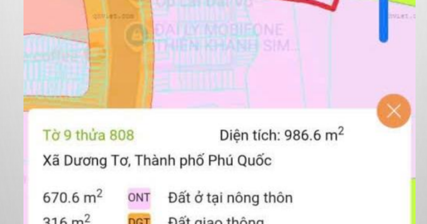 出售位於堅江省富國市楊蘇社的土地。