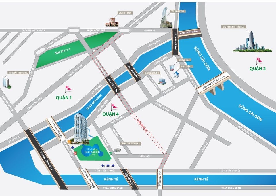 Grand Riverside 분양 프로젝트 위치도 (옛 4군 Bến Vân Đồn)